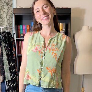 Tommy Bahama 100% Silk Sleeveless Green Top Size Large